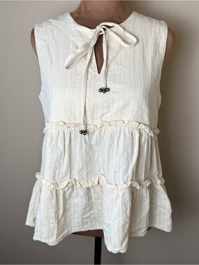 Gilli Boho Peplum Ruffle Tank Top Womens Small Beige Festival Hippie Cowgirl